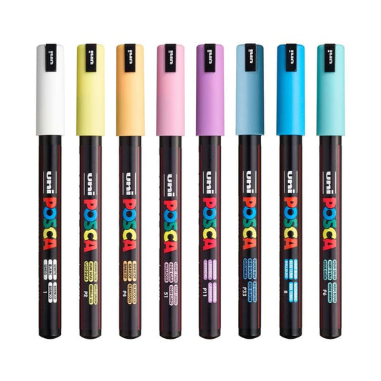 uni-ball POSCA 1MR 0.7mm Bullet Shaped Soft Pastel Colour Marker Pen Set, Multicolor Ink, Pack of 8