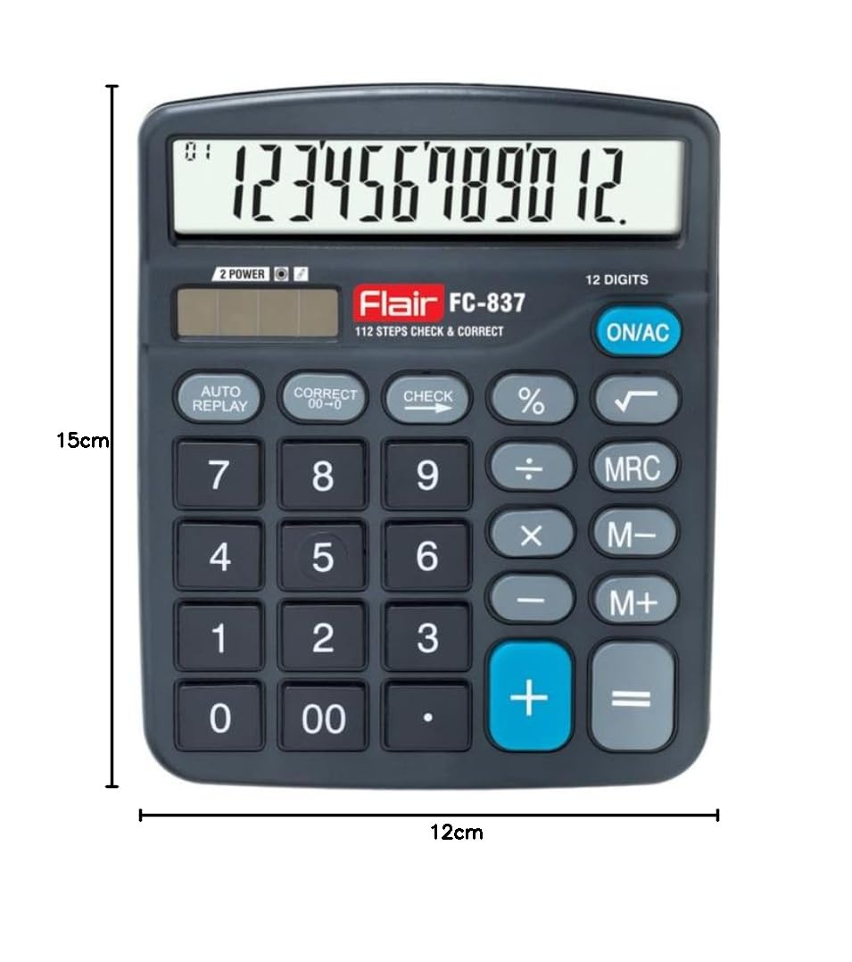 Flair FC-837 Desktop Series Electronic Calculator, Black, Pack of 1
