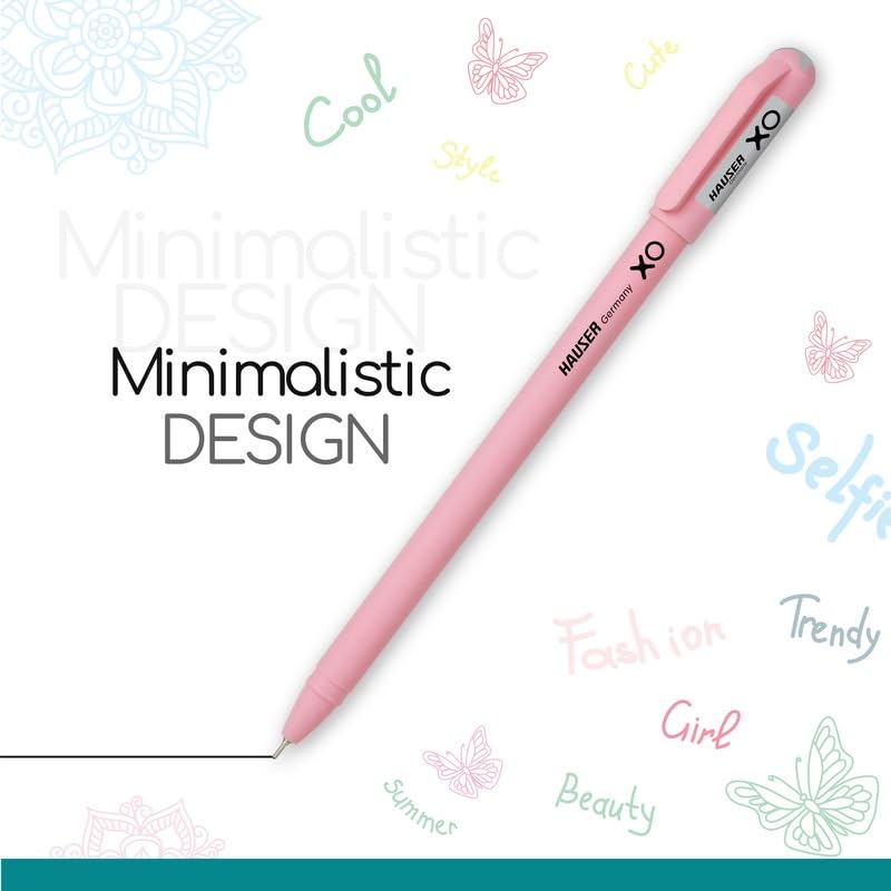 Hauser XO Girls Squad Pink Body 0.6mm Ball Pen, Blue Ink, Pack of 10