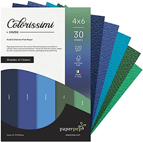 PaperPep Colorissimi Card Stock 220GSM 4"X6" Shades of Ocean Assorted Pack of 30 Sheets