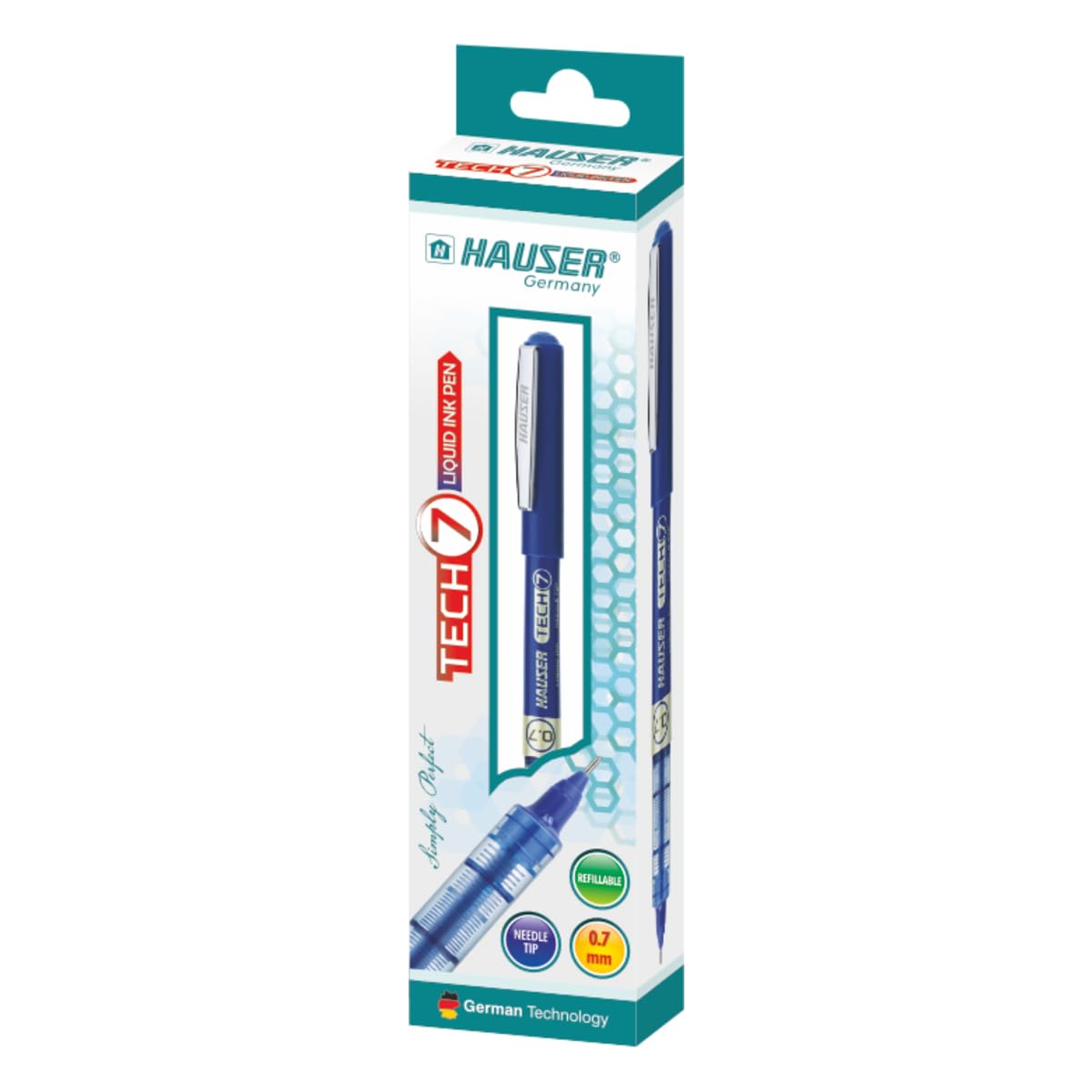 Hauser Tech 7 0.7mm Gel Pen, Blue Ink, Pack of 3