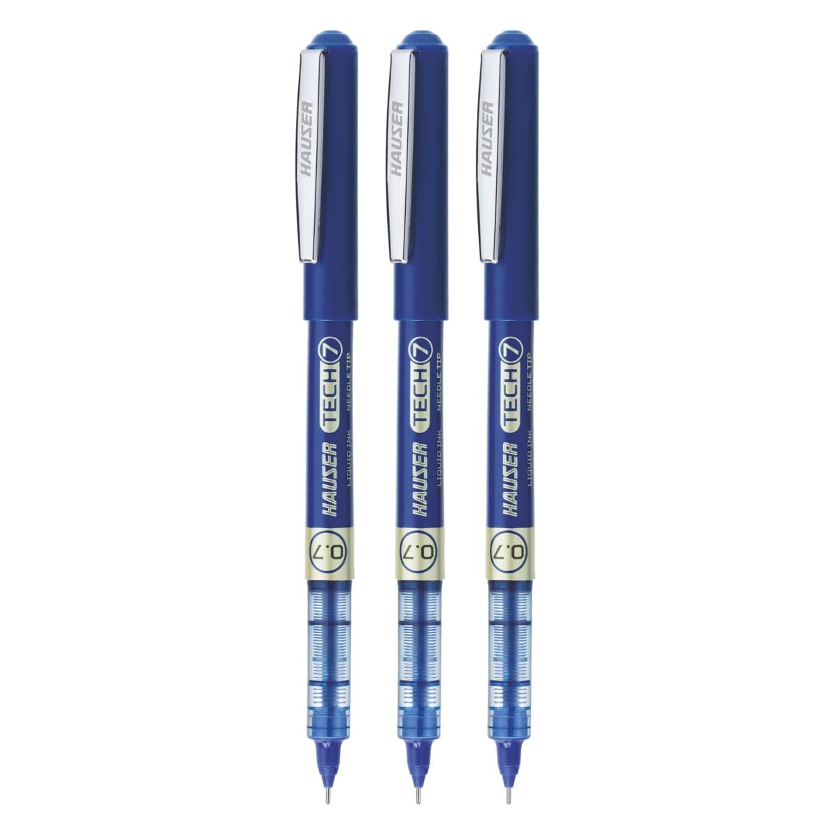 Hauser Tech 7 0.7mm Gel Pen, Blue Ink, Pack of 3