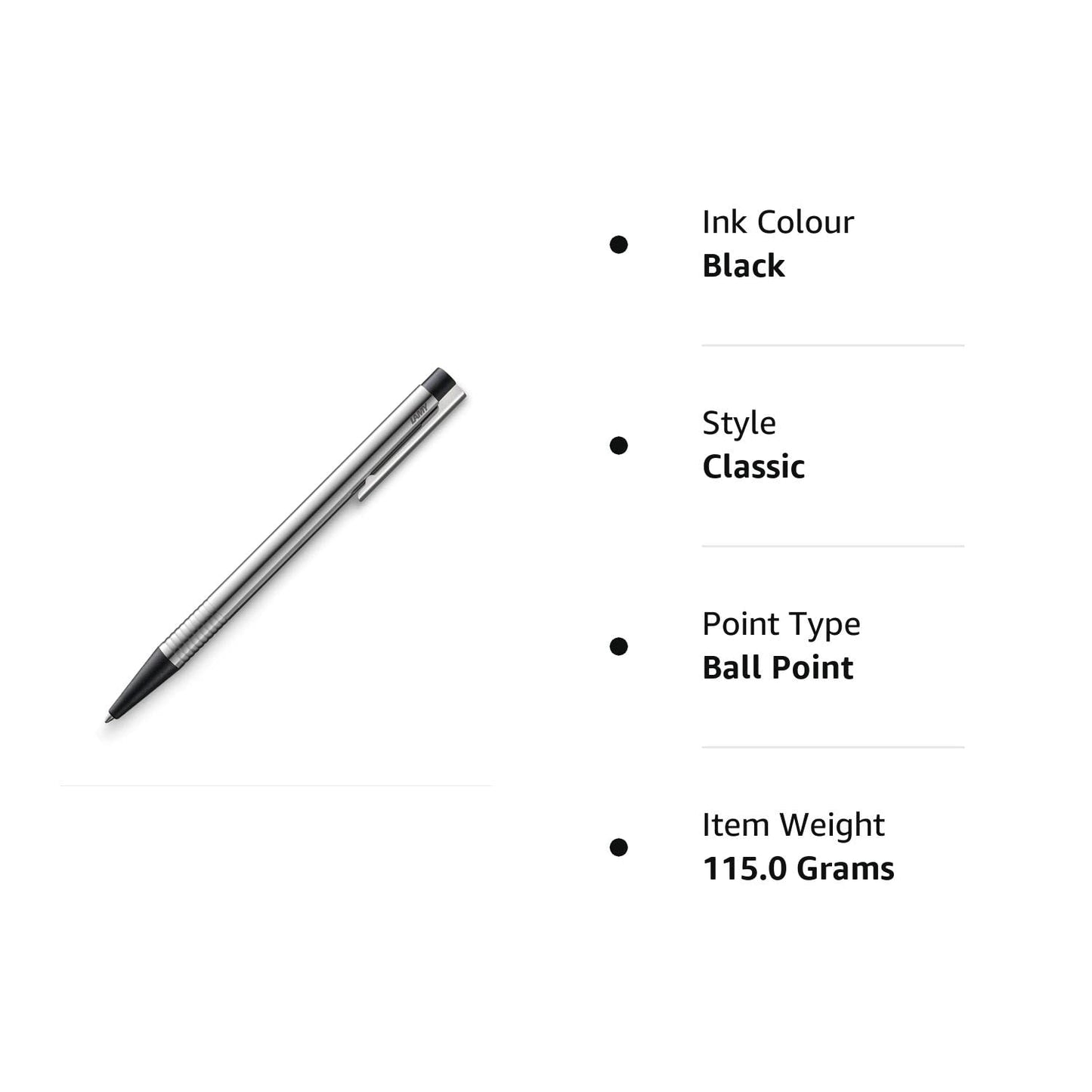 Lamy Logo Medium Tip Ball Point Pen | Matte Stainless Steel, Plastic Parts in Black | Smooth Refillable Pen with Lamy Giant Refill M 16 Black M