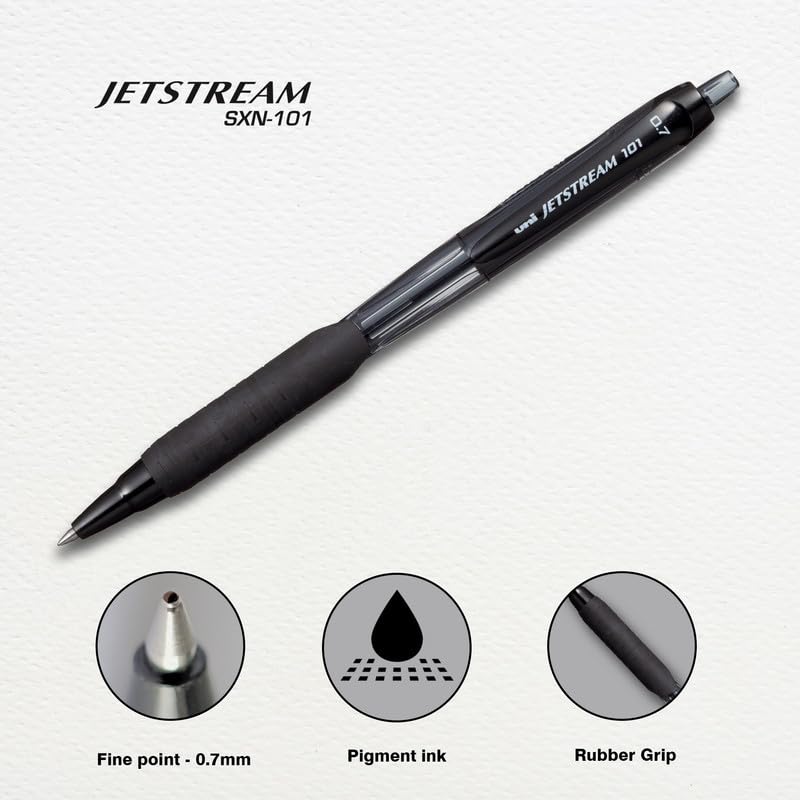 uni-ball Jetstream SXN101 0.7mm Roller Ball Pen, Blue & Black Ink, Pack of 6