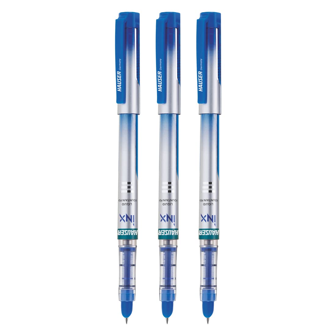Hauser Inx Liquid Ink Fountain Pen, Blue Ink, Pack of 3