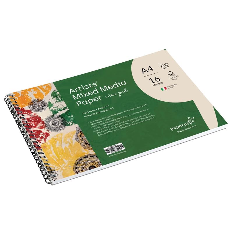 PaperPep Artists Mixed Media Wiro Pads 200GSM A4 16 Sheets