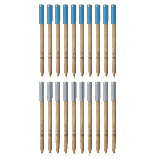 Flair 0.7mm Woody Ball Pen Combo Pack, 10 Pcs Blue Ink & 10 Pcs Black Ink , Pack Of 20