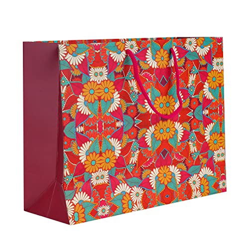 PaperPep Multicolor Traditional Print 9"X7"X4" Gift Paper Bag Pack of 10 | Gift Bags for Return Gifts, Presents, Weddings, Birthday, Holiday Presents, Celebrations