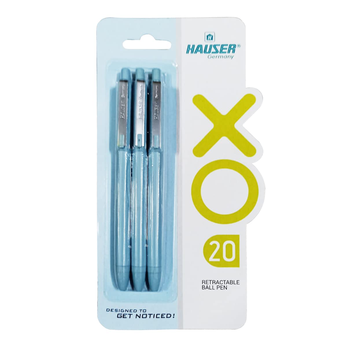 Hauser XO 20 0.7 mm Retractable Ball Pen, Blister Pack, Blue Ink, Set of 3