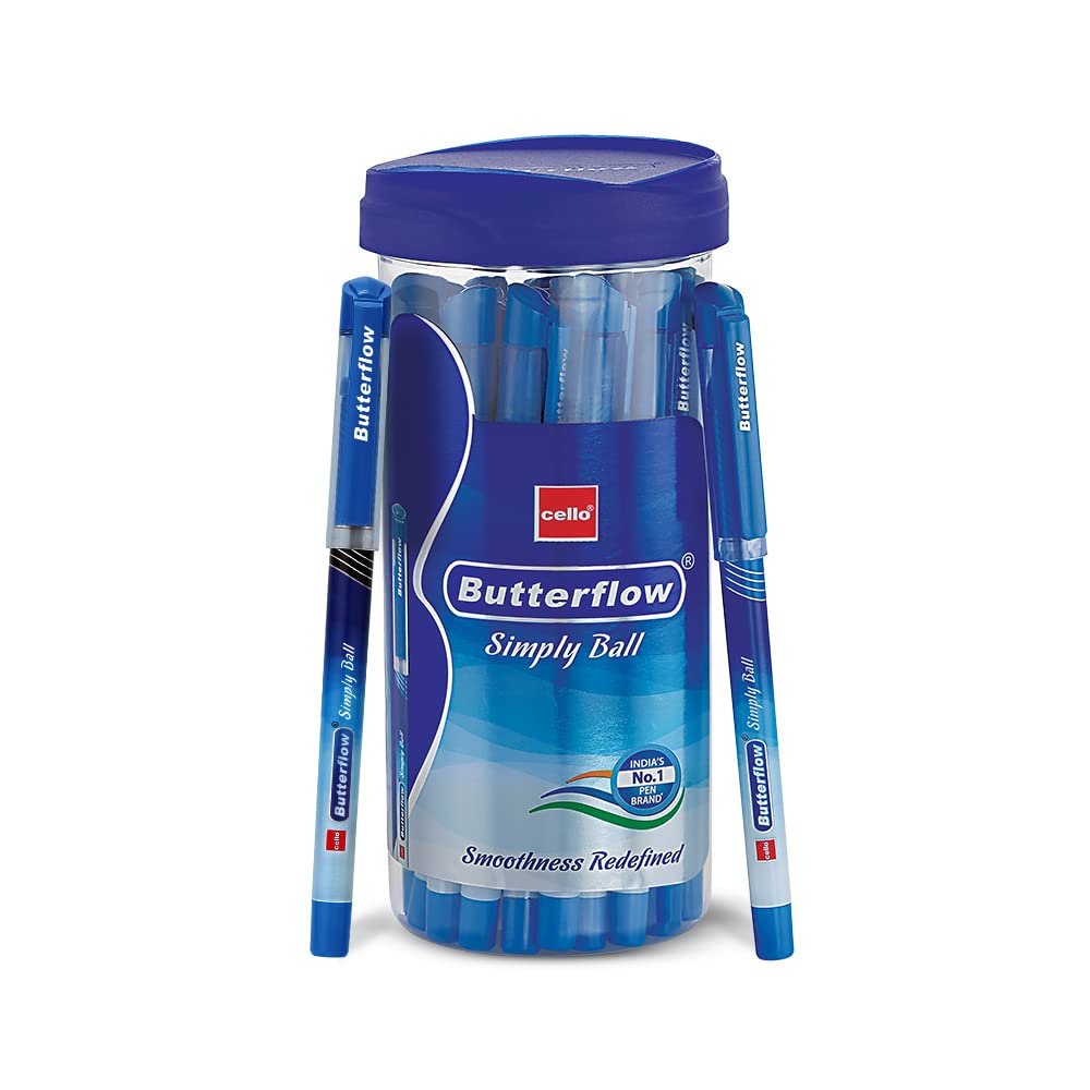 Cello Butterflow Simply Ball Pen 25 Pcs Jar, 20 Blue & 5 Black Ink ,Pack Of 1