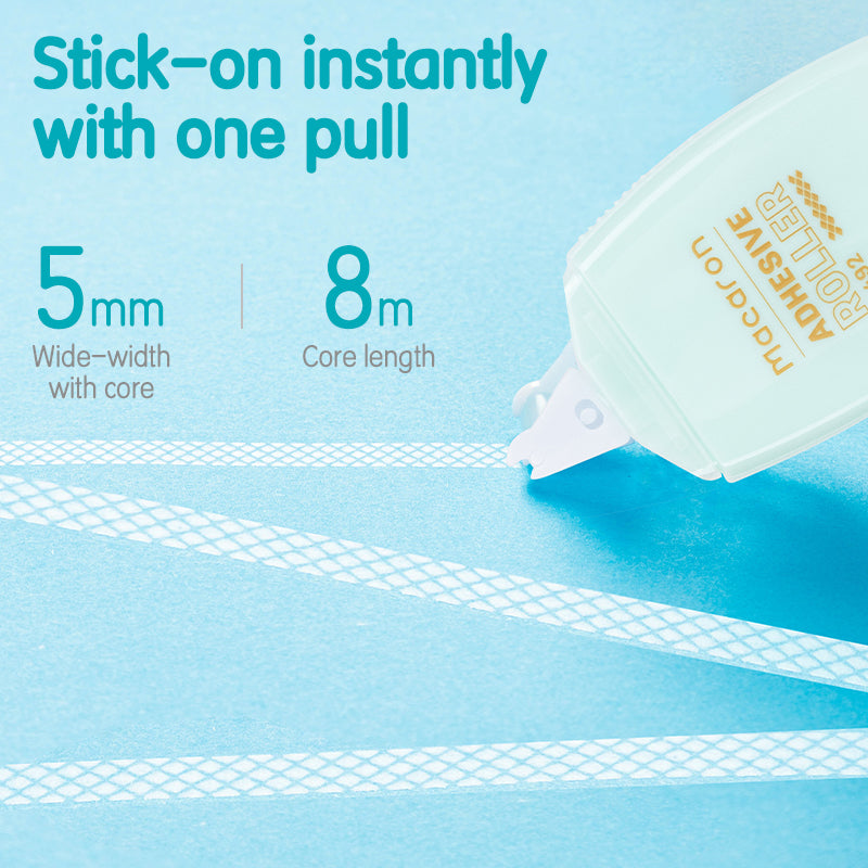 Deli Macaron WA49201 Blue Non-Toxic Double Sided Adhesive Roller Correction Tape (8M x 6mm, 1pcs, Color may Vary)