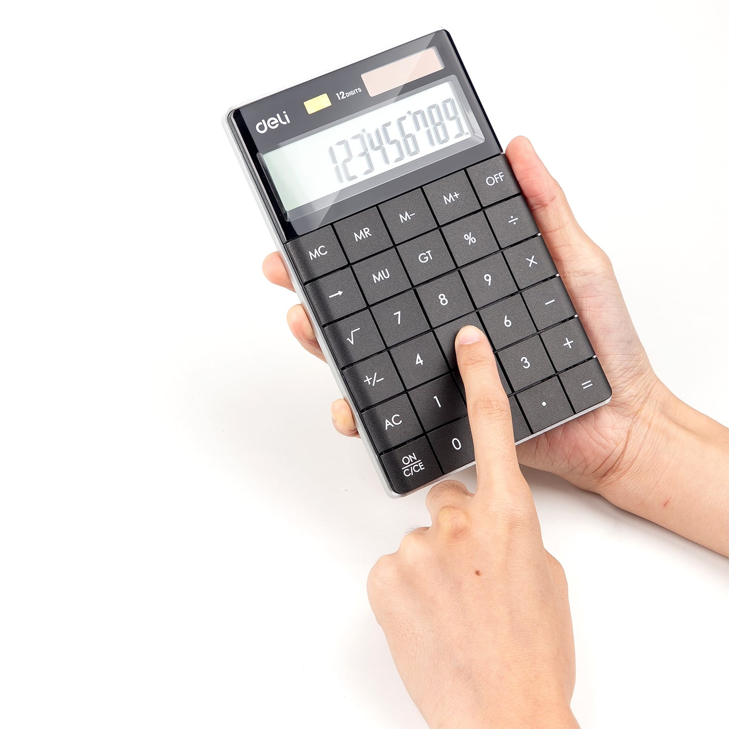 Deli W1589P Modern Compact Calculator 12-Digit, Black