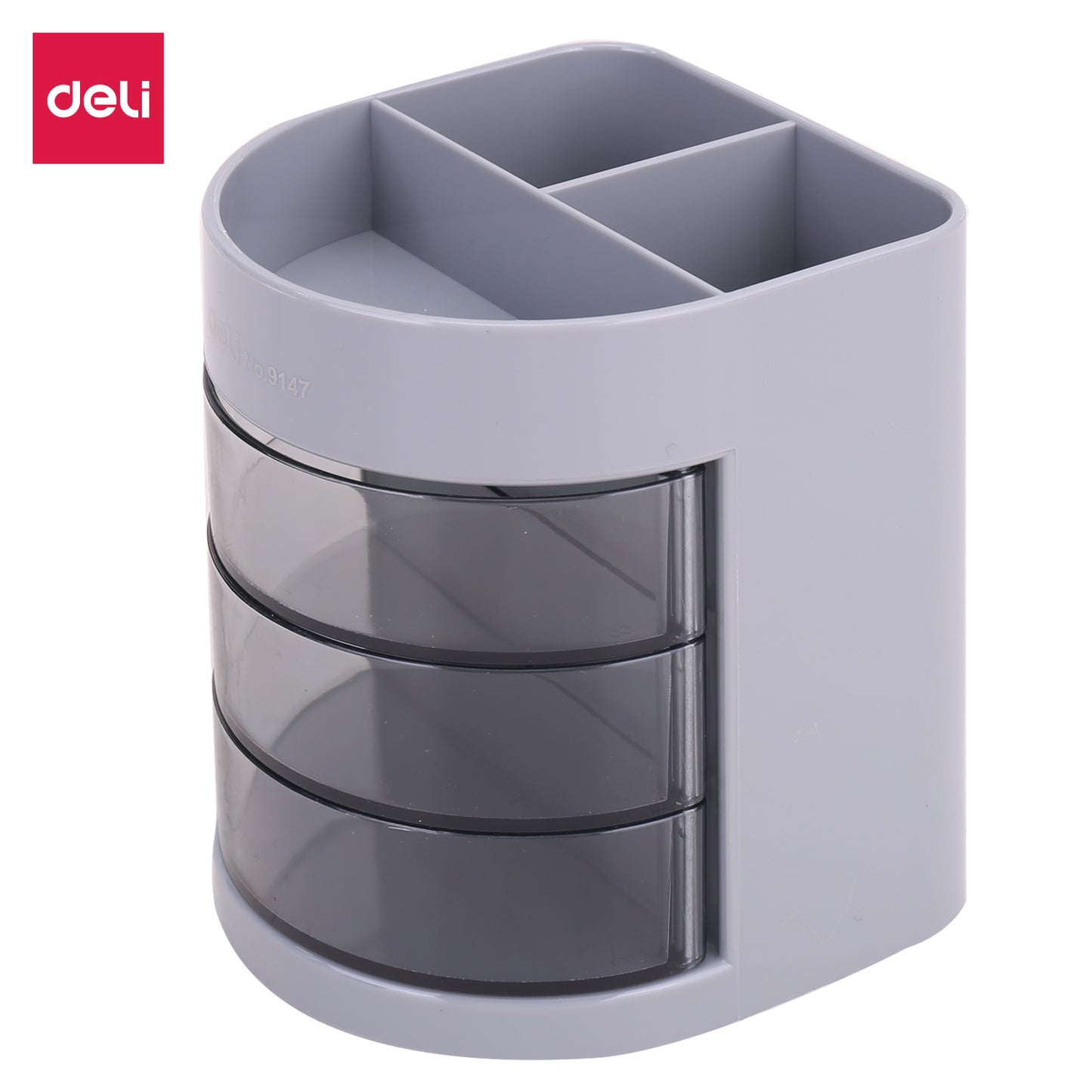 Deli W9147BK 3 Compartments & 3 Drawers Multipurpose Desk Organizer Pen Stand, Pack of 1 (Color May Vary)