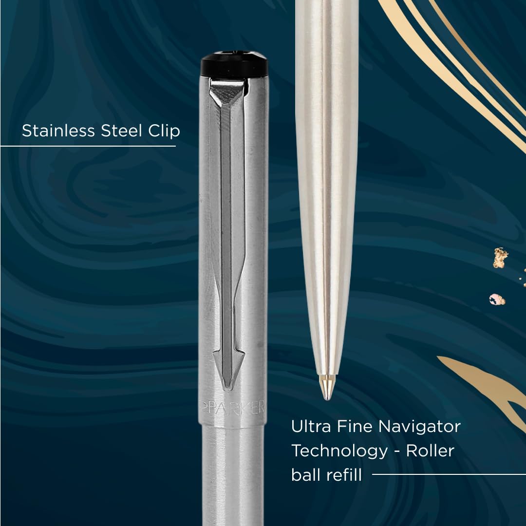 Parker Functional Vector Stainless Steel Chrome Trim Ball Pen, Blue Ink, Pack Of 1