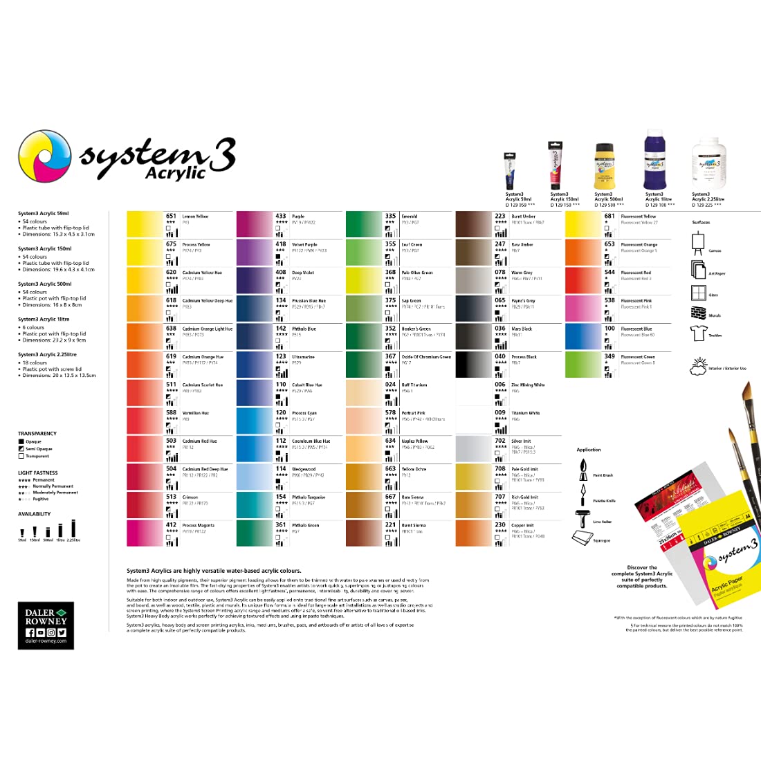Daler-Rowney System3 Acrylic Colour Paint Plastic Tube/Pot