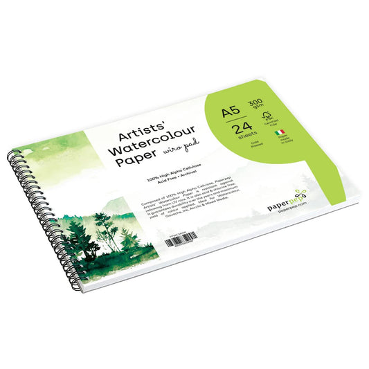 PaperPep Artists' Watercolour Wiro Pads 300GSM Cold Pressed A5 24 Sheets
