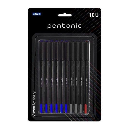 Pentonic 0.7mm Ball Point Pen Blister Pack,Blue Black & Red Ink, Pack of 10
