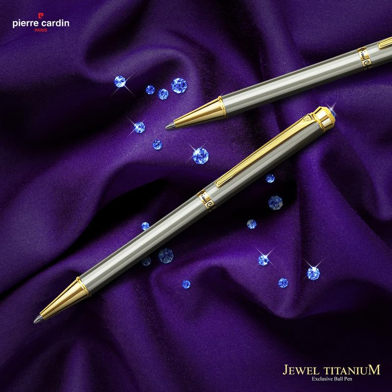 Pierre Cardin Jewel Titanium Finish Exclusive Metal Ball Pen, Blue Ink, Pack of 1