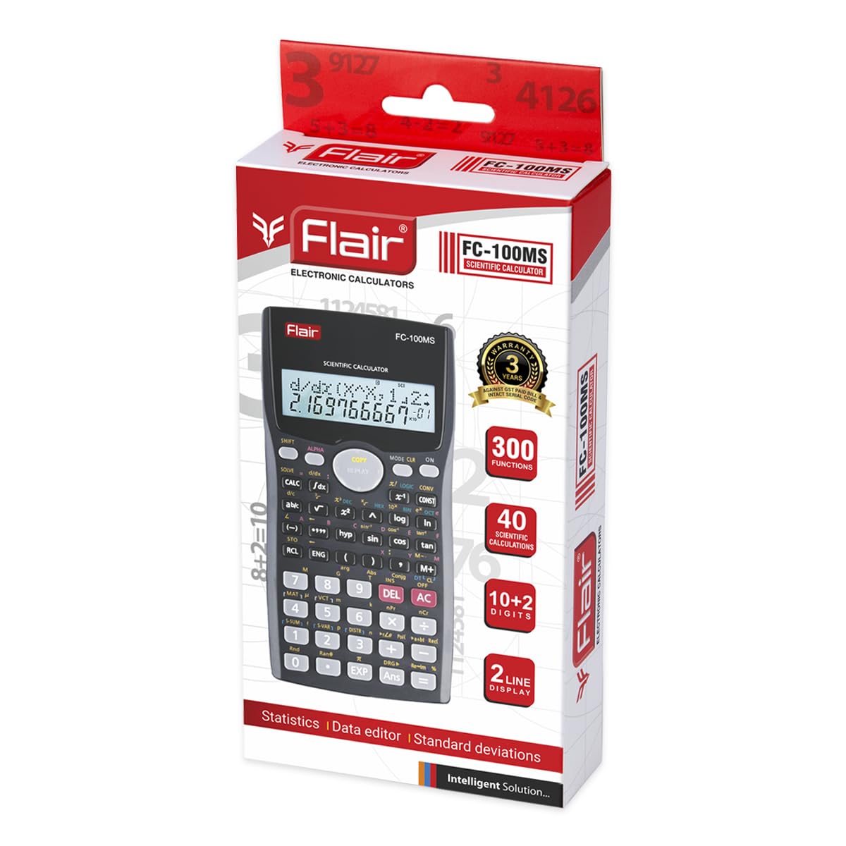 Flair FC-100MS Desktop Series Scientific Calculator, Black, Pack of 1