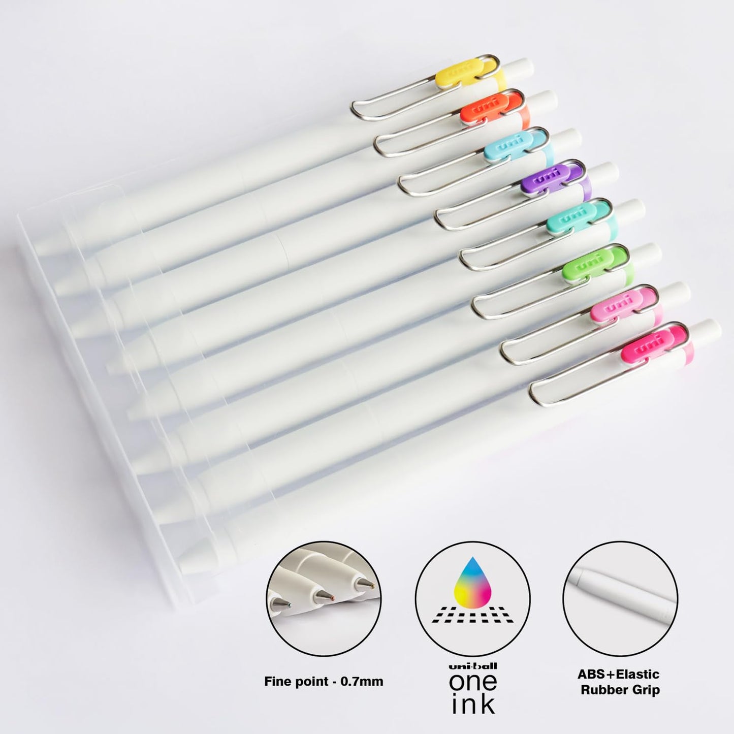 Uni-Ball One Dream Umn S 0.7 Mm Retractable Gel Pen, White Body Multicolor Ink, Pack Of 8