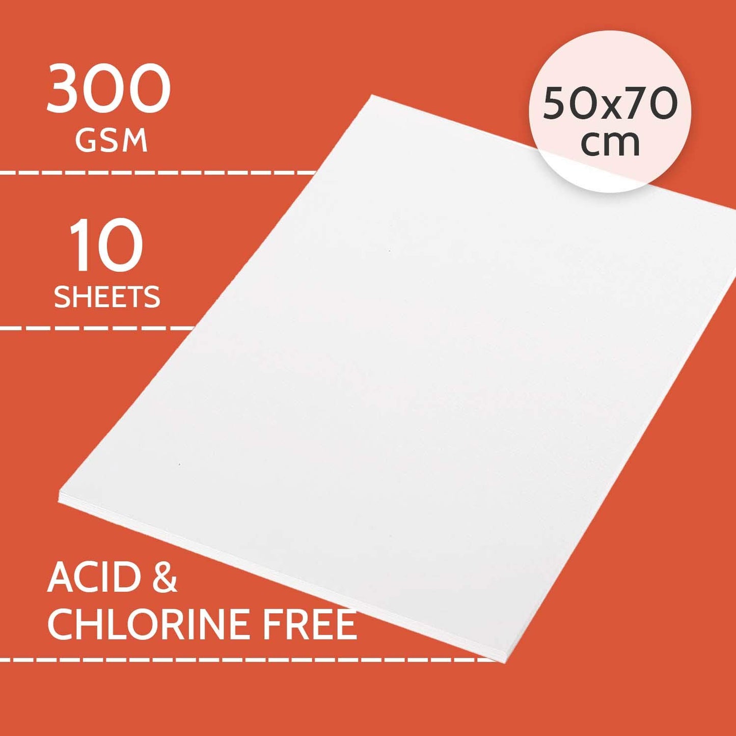 PaperPep Artists' Acrylic Paint Paper 300GSM Cold Pressed 50X70CM Pack of 10