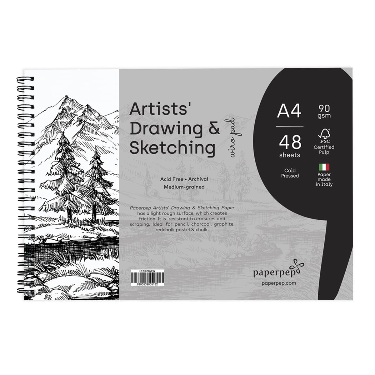PaperPep Artists' Sketching & Drawing Wiro Pads 90GSM A4 Pack of 48