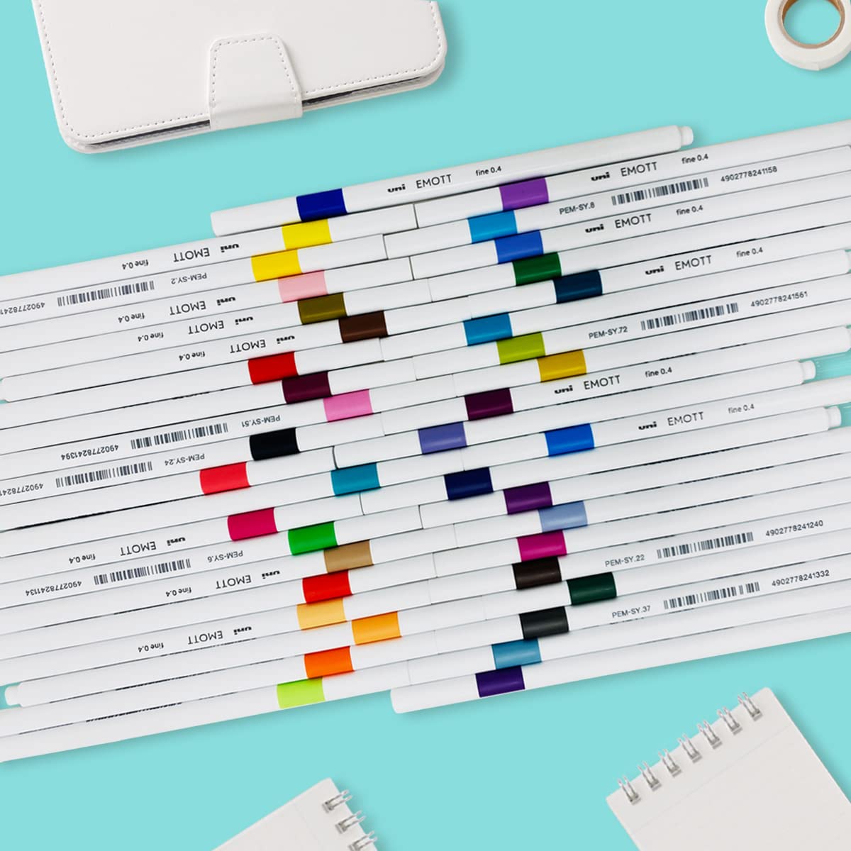 uni-ball Emott SY40 Water Based Fineliner Pens Set 8 Unique Color Groups, Multicolour Ink, Set of 40