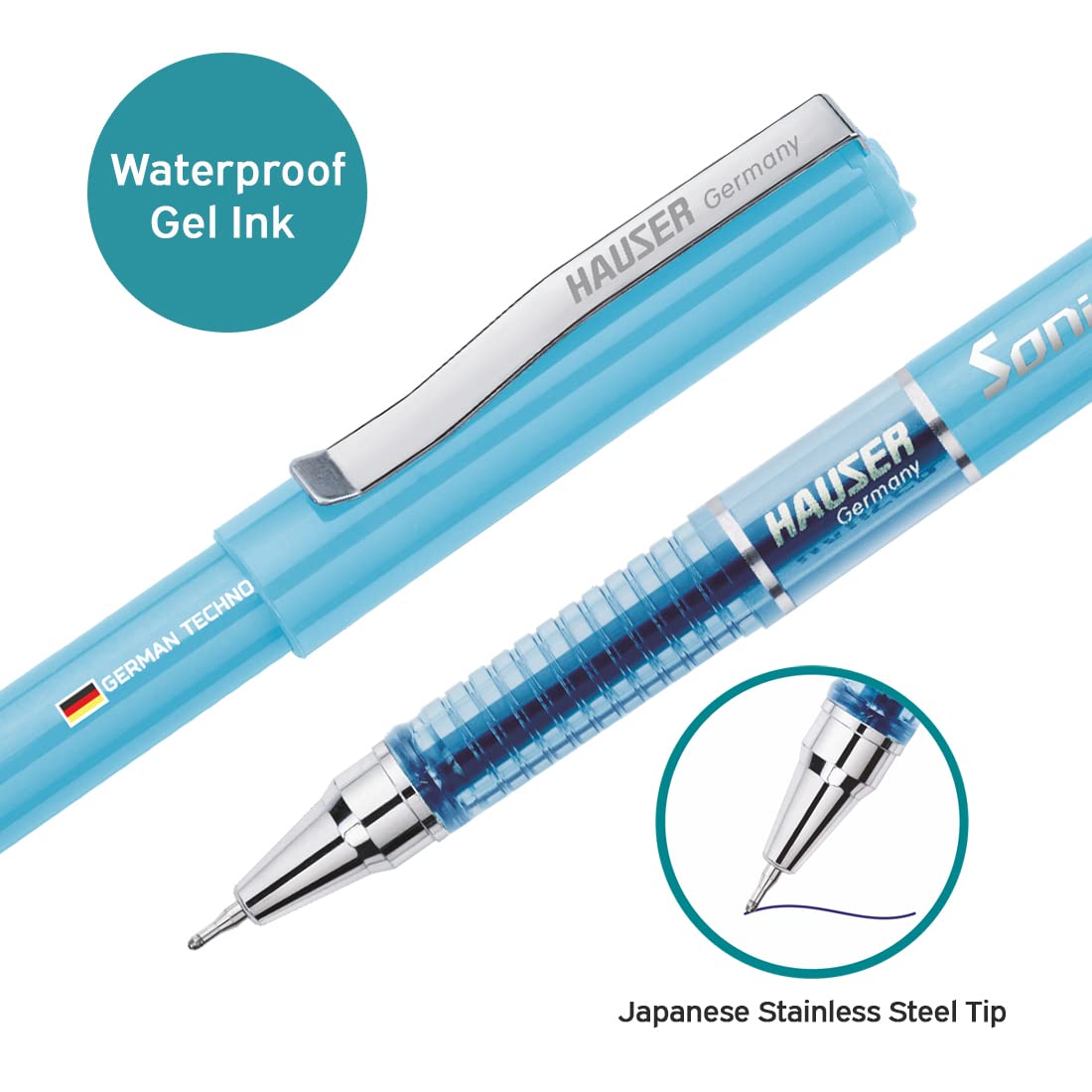 Hauser Sonic 0.5mm Gel Pen, Blue Ink, Pack of 10