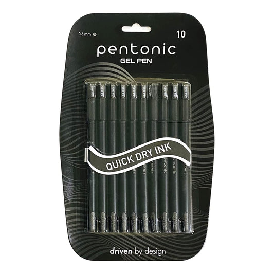 Pentonic Gel Pen Blister Pack (0.6 mm, Black Ink, Pack of 10)