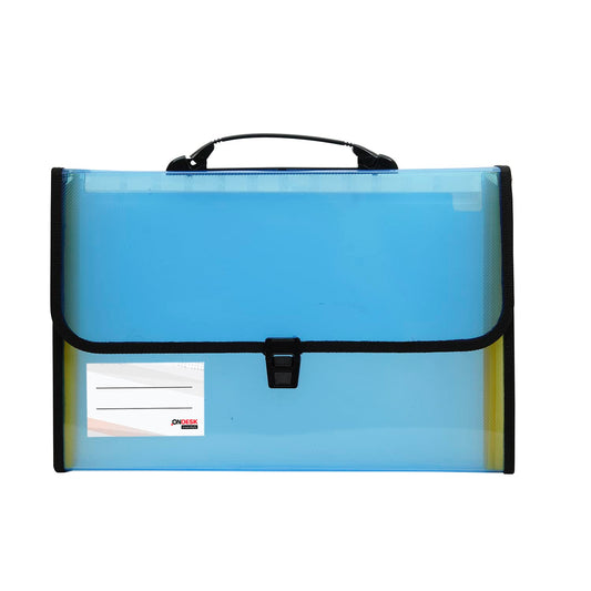 Ondesk Essentials 13 Pockets Expanding File With Handle , File for FC Size Documents , Blue, Pack of 1