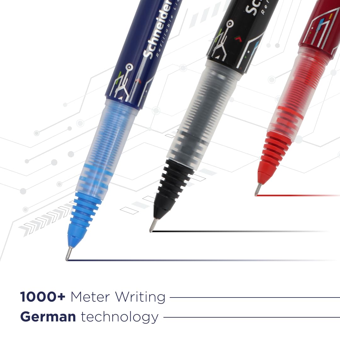 Luxor Schneider LX MAX Roller Ball Pen, Pack of 3-Blue+Black+Green, Needle Tip, 0.5mm, Set of 1