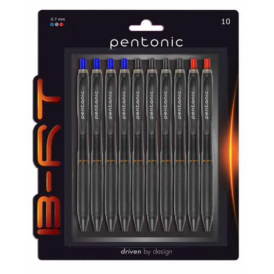 Pentonic B-RT 0.7 mm Ball Point Pen Blister Pack (Blue Black & Red Ink, Pack of 10)