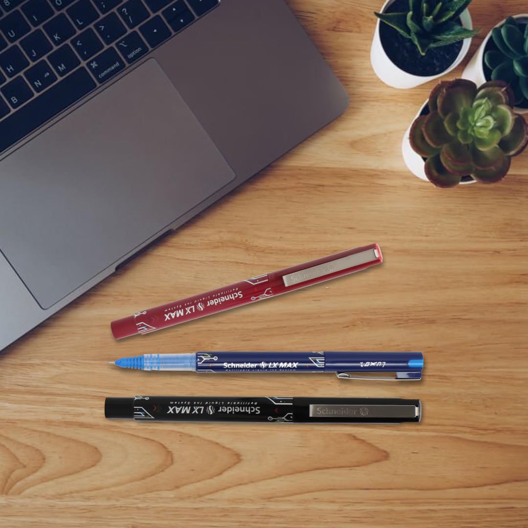 Luxor Schneider LX MAX Roller Ball Pen, Pack of 3-Blue+Black+Green, Needle Tip, 0.5mm, Set of 1