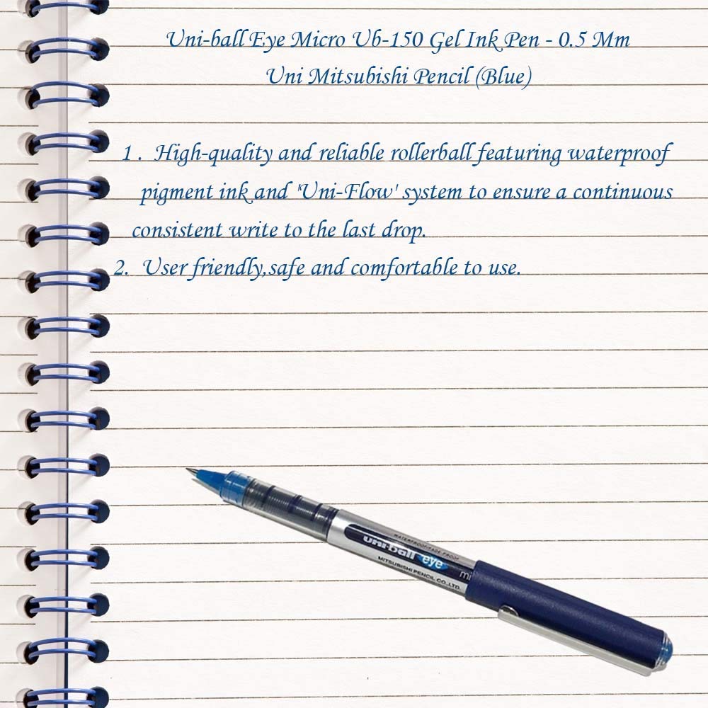 uni-ball Eye UB150 0.5mm Roller Ball Pen, Blue Ink, Pack of 1