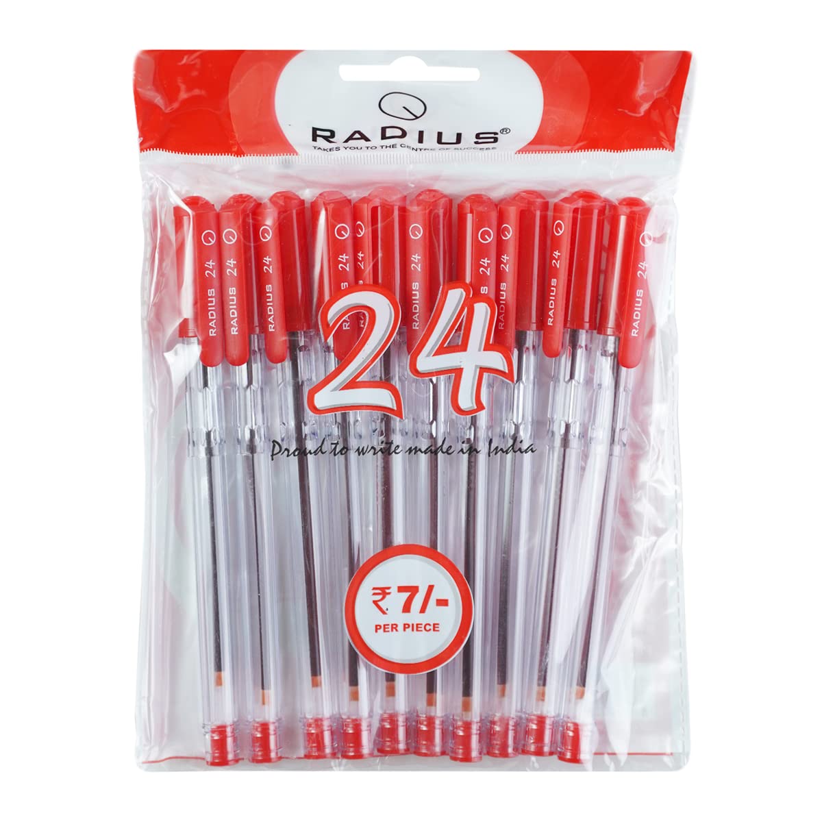 Radius 24 Ball Pen 10 Pcs,0.7 mm, Red Ink, Pack of 1