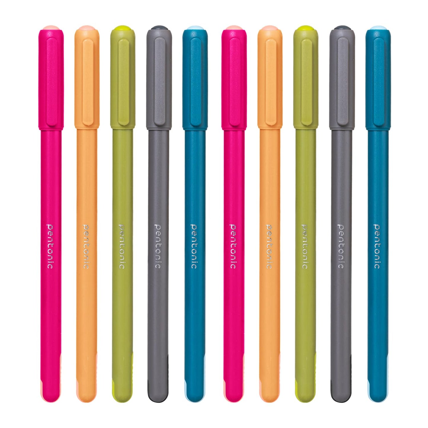 Pentonic Colours Ball Pen, Multicolor Body, Blue Ink, Pack of 10