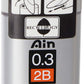 Pentel Ain Stein 0.3mm 2B Mechanical Pencil Lead, Pack of 15 (C273-2B)