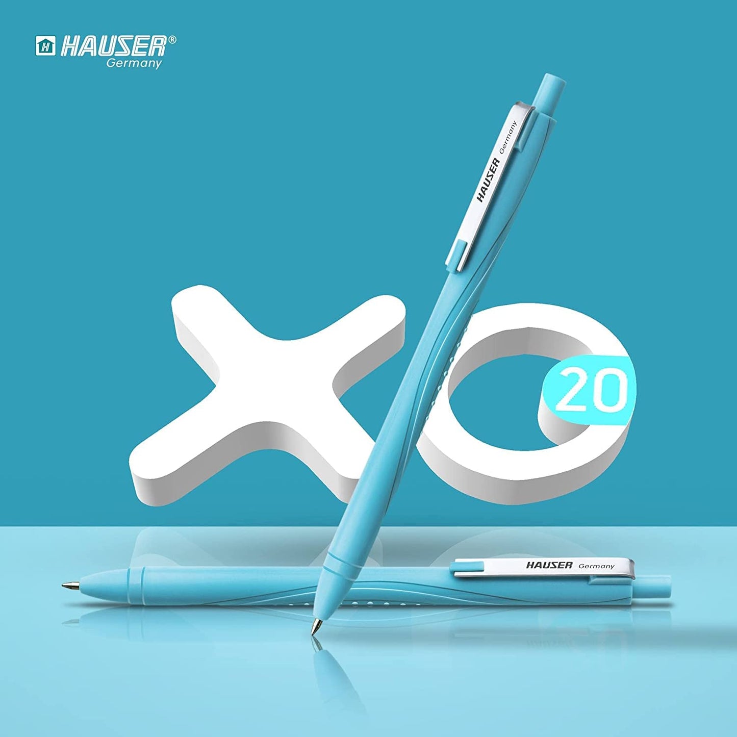 Hauser XO 20 0.7 mm Retractable Ball Pen, Blister Pack, Blue Ink, Set of 3