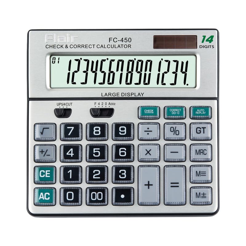 Flair FC-450 Desktop Series Basic Calculator, Grey, Pack of 1