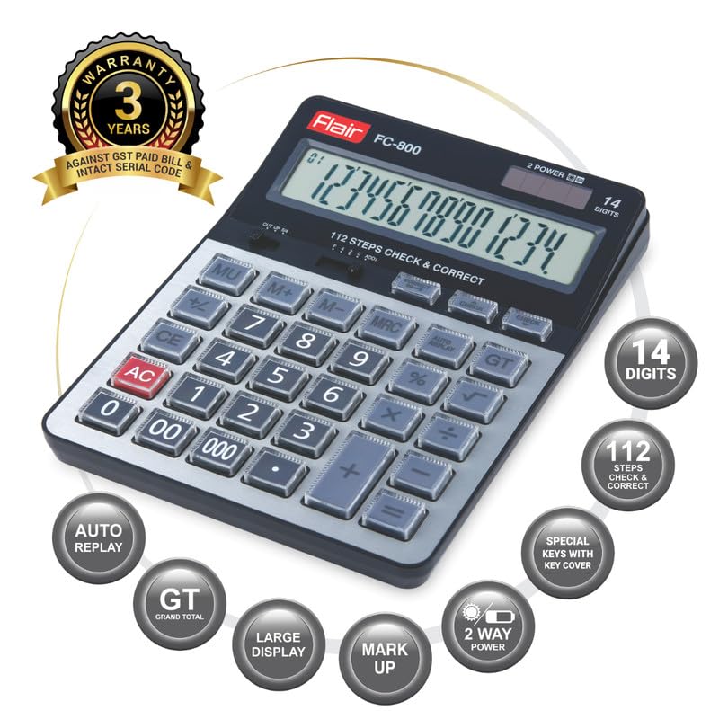 Flair FC-800 Electronic Calculator, Grey, Pack of 1