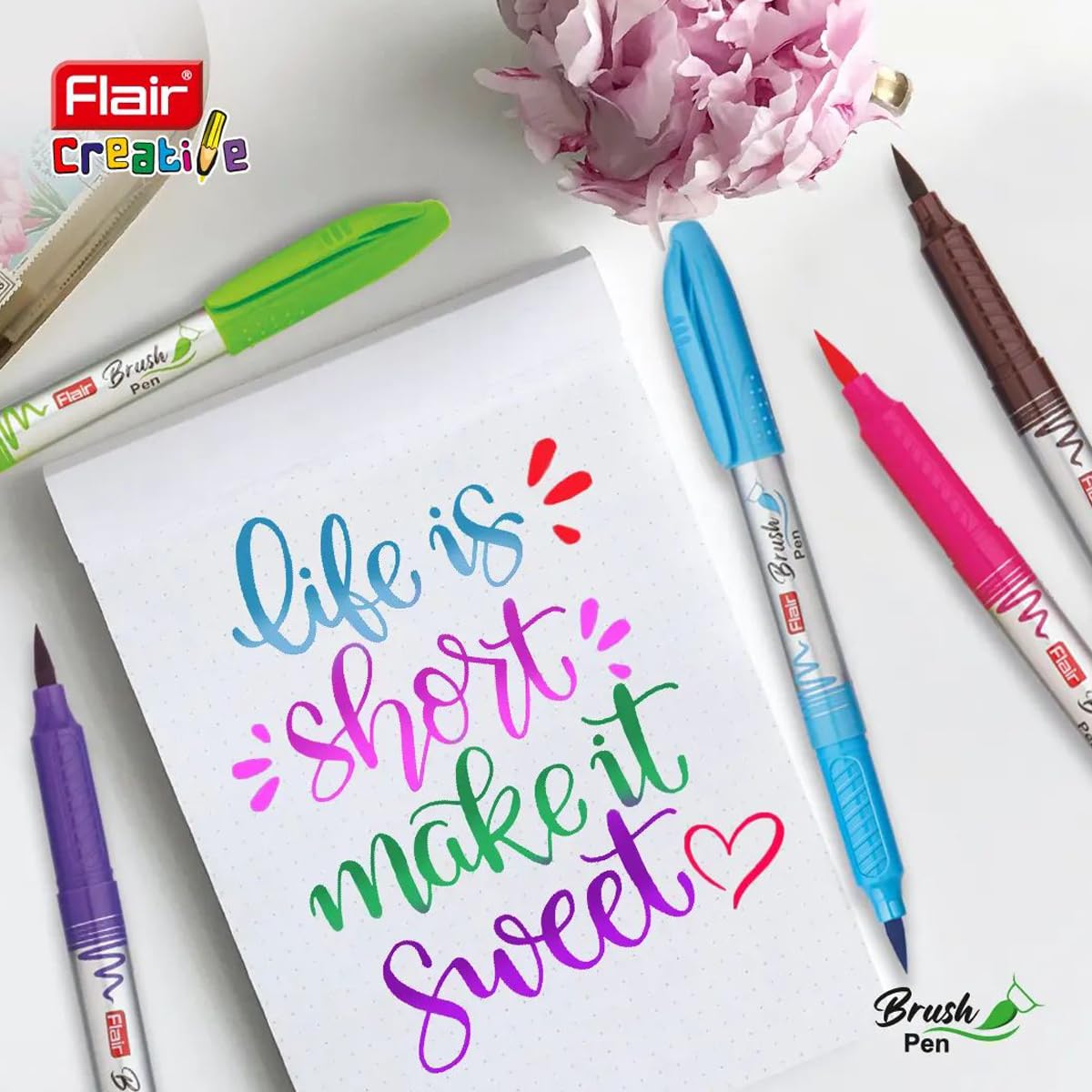 Flair Creative Brush Pens, Fine Tip, 12 Multicolour Shades, Pack Of 1