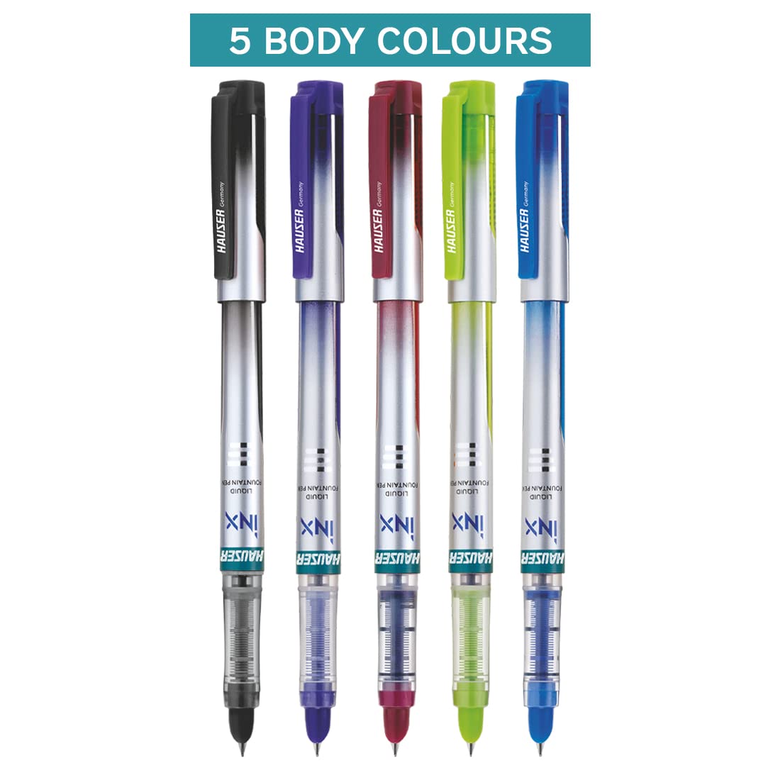 Hauser Inx Liquid Ink Fountain Pen, Blue Ink, Pack of 3
