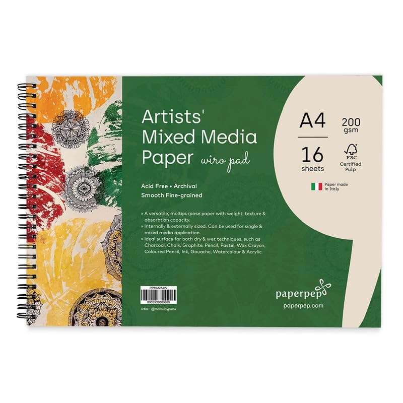 PaperPep Artists Mixed Media Wiro Pads 200GSM A4 16 Sheets