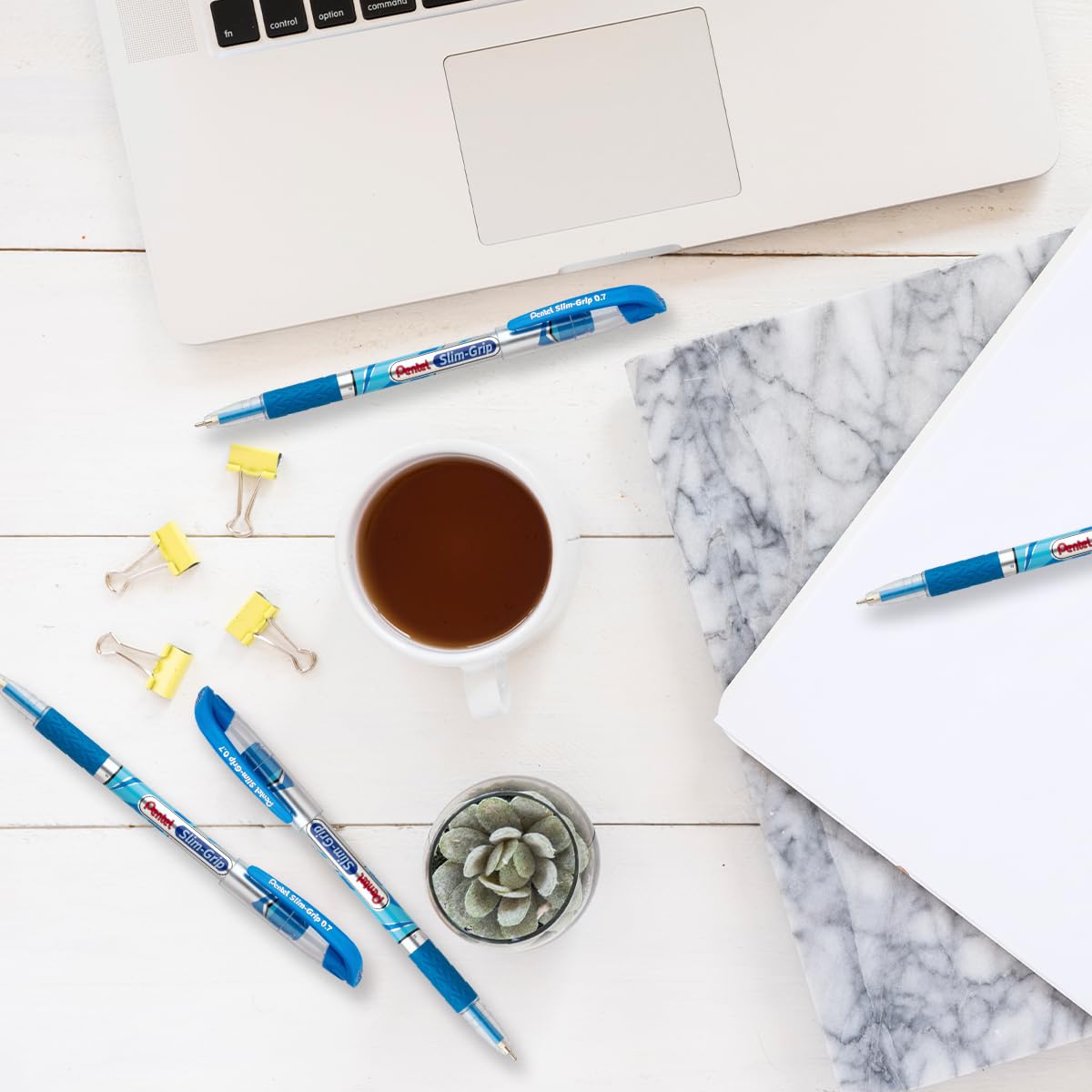 Pentel 0.7 mm Slim Grip Ball Pen, Blue Ink, Set of 10