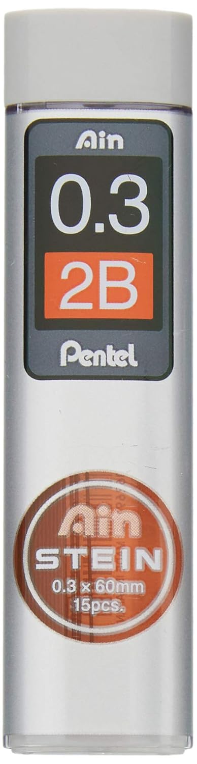 Pentel Ain Stein 0.3mm 2B Mechanical Pencil Lead, Pack of 15 (C273-2B)