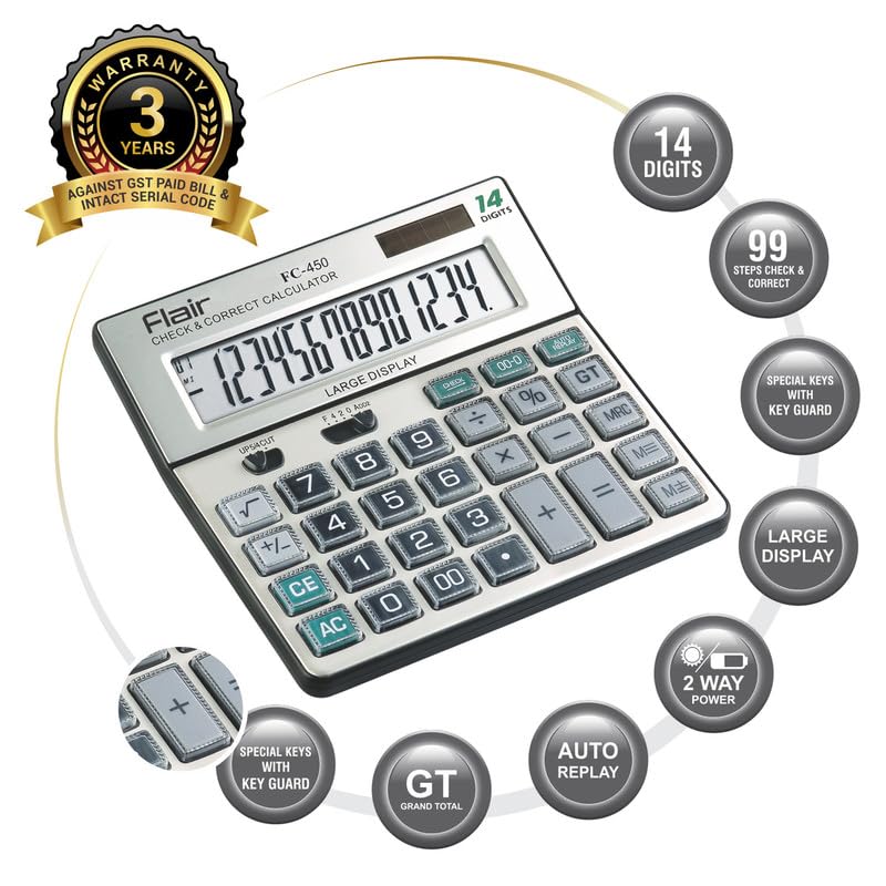 Flair FC-450 Desktop Series Basic Calculator, Grey, Pack of 1