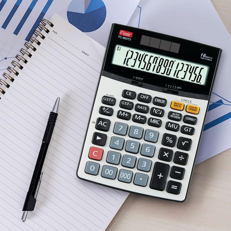 Flair FC-900 TX Desktop Series GST Calculator, Black & Grey, Pack of 1