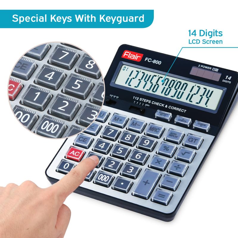 Flair FC-800 Electronic Calculator, Grey, Pack of 1