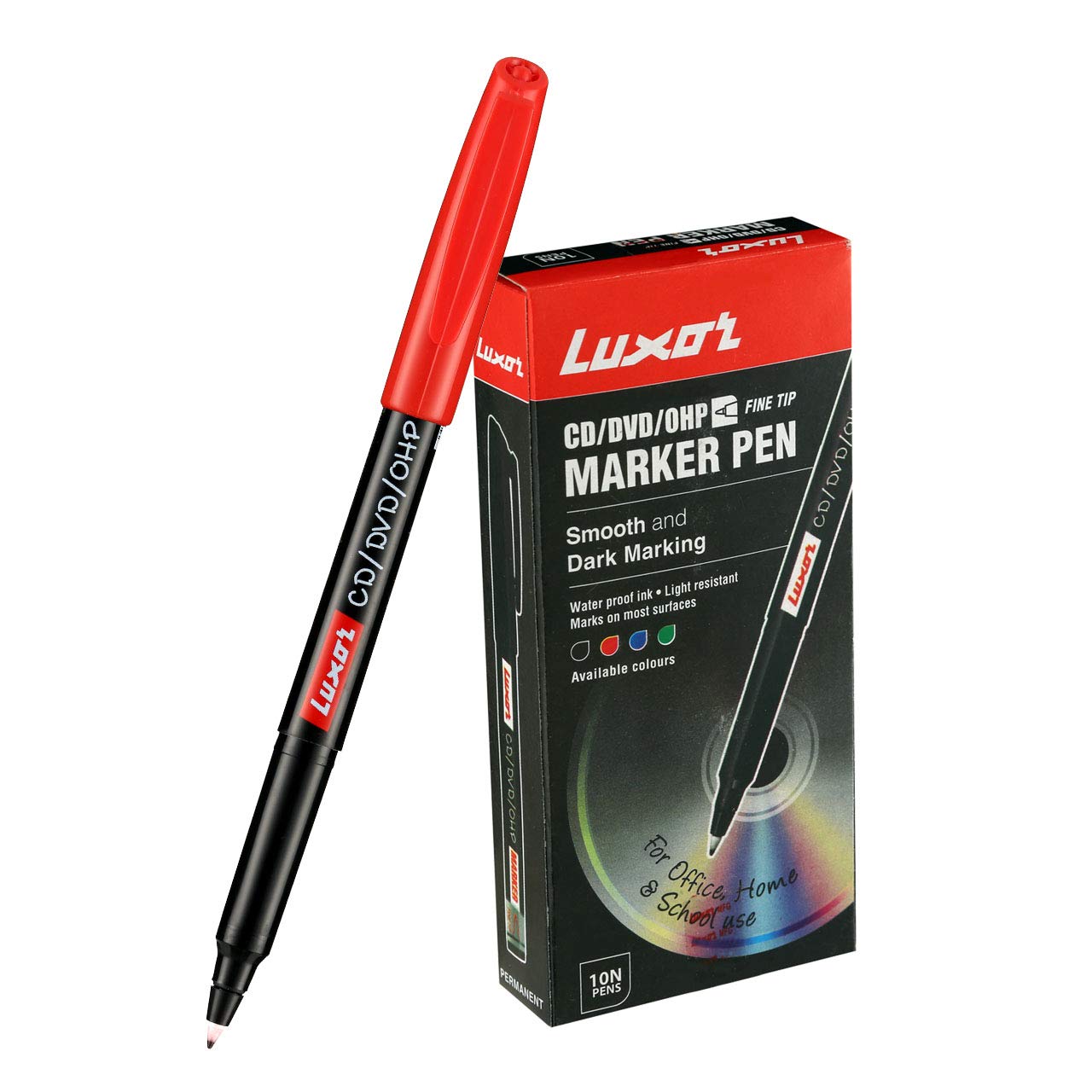 Luxor Fine 1237 F CD/DVD/OHP Marker, Red, Box of 10