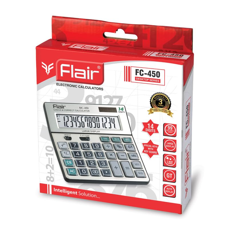 Flair FC-450 Desktop Series Basic Calculator, Grey, Pack of 1
